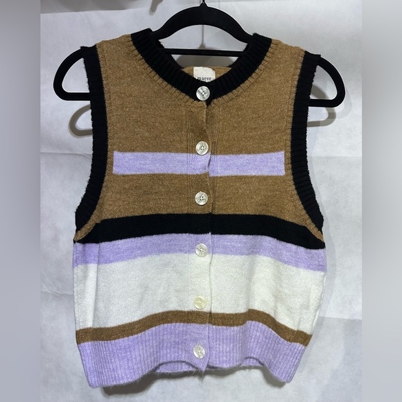 Maeve Sweaters - Anthropologie Maeve Striped Button Up Knit Sweater Vest Size M Preppy 90’s Y2K